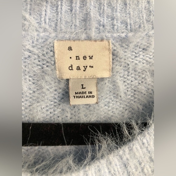 A New Day blue fur large long sleeve sweater top - Picture 3 of 5